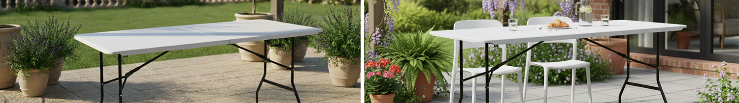 deux tables pliantes blanches pour événements